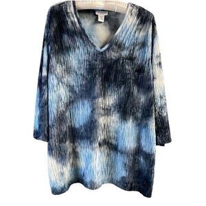 Avenue Stretch Womens Vneck Pullover Top Plus Size 22/24 Blue Ombre
